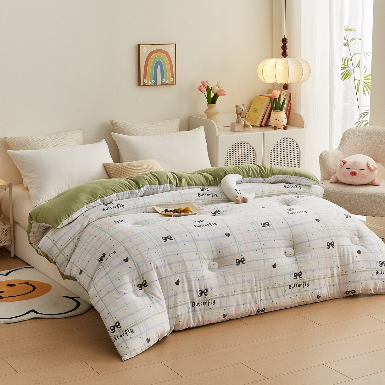 91家纺网 家纺一手货源 找家纺 湘之帛 2025新款A类云朵棉超柔抗菌冬被被子被芯 盐系格绊