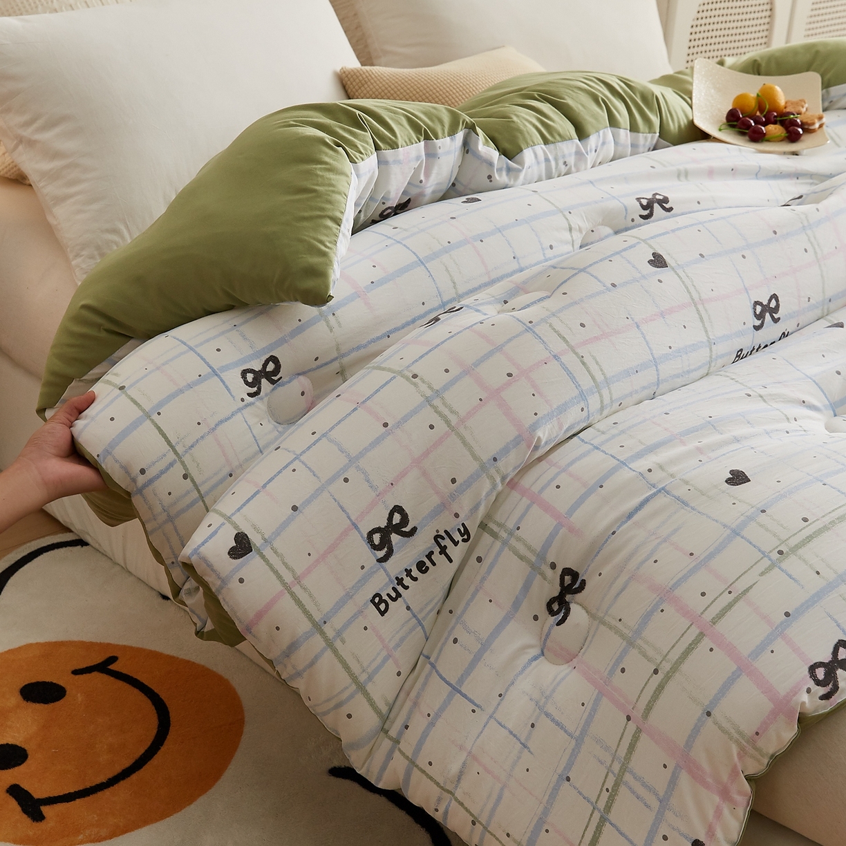 91家纺网 家纺一手货源 找家纺 湘之帛 2025新款A类云朵棉超柔抗菌冬被被子被芯 盐系格绊