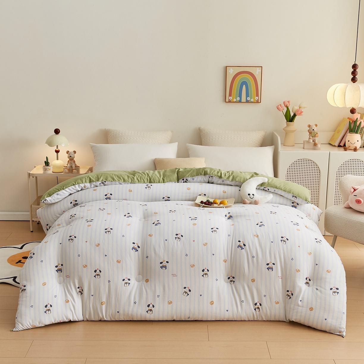 91家纺网 家纺一手货源 找家纺 湘之帛 2025新款A类云朵棉超柔抗菌冬被被子被芯 音符小狗