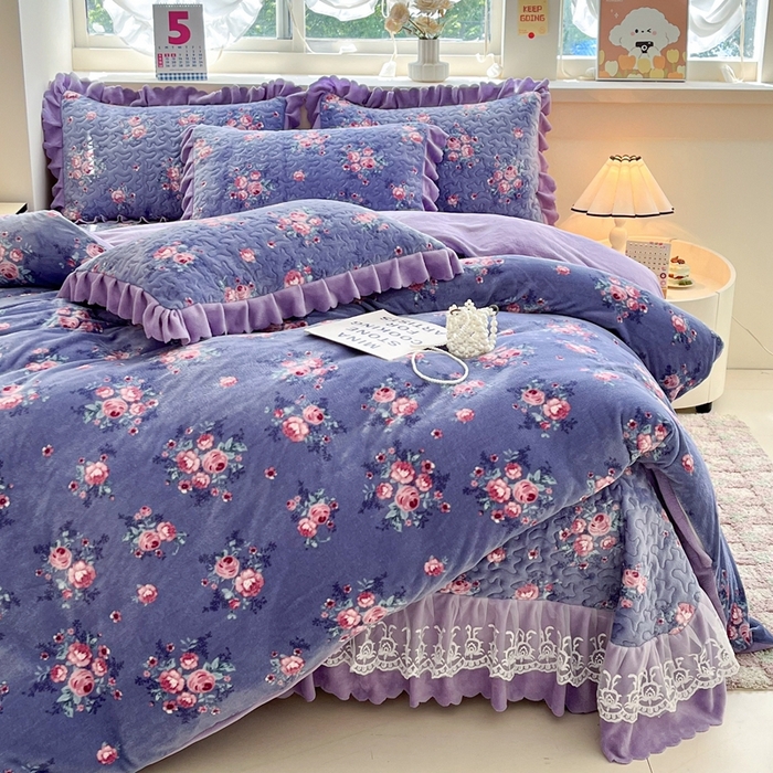 91家纺网 家纺一手货源 找家纺 铠畅 2025新款加厚牛奶绒床盖四件套 罗兰秘境
