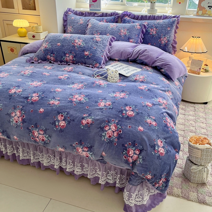 91家纺网 家纺一手货源 找家纺 铠畅 2025新款加厚牛奶绒床盖四件套 罗兰秘境