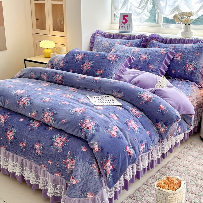 91家纺网 家纺一手货源 找家纺 铠畅 2025新款加厚牛奶绒床盖四件套 罗兰秘境