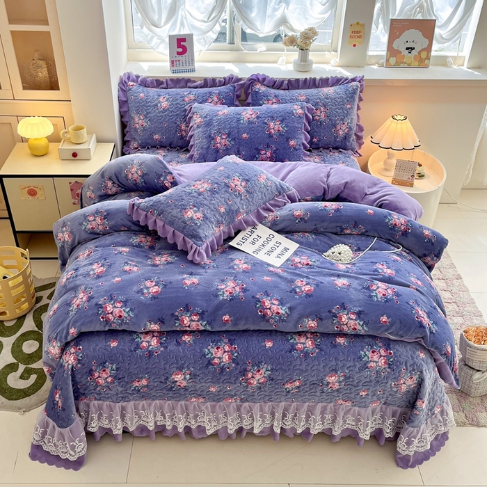 91家纺网 家纺一手货源 找家纺 铠畅 2025新款加厚牛奶绒床盖四件套 罗兰秘境