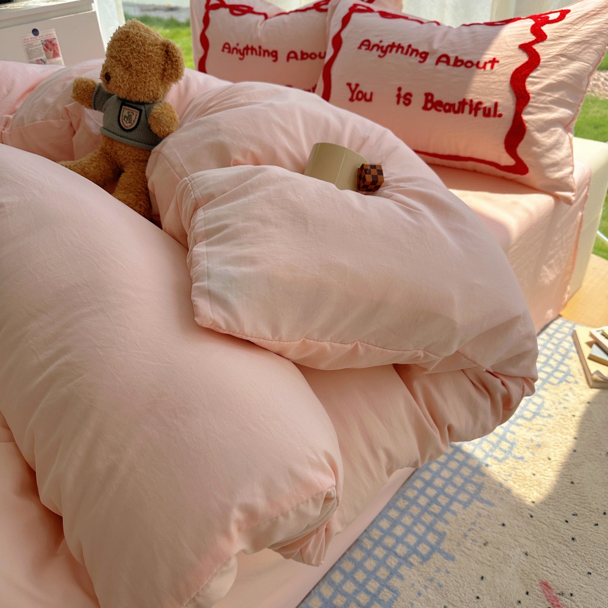 91家纺网 家纺一手货源 找家纺 （总）花伞家居 2025新款毛巾绣水洗棉小红书风四件套（提供买家秀）