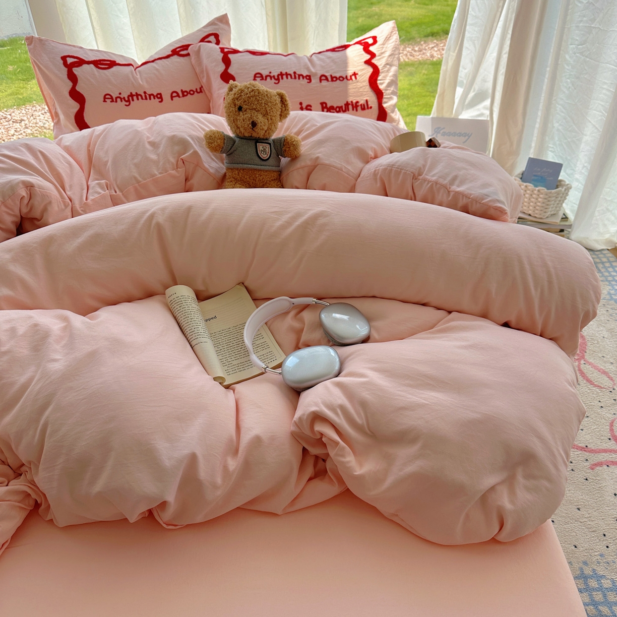 91家纺网 家纺一手货源 找家纺 （总）花伞家居 2025新款毛巾绣水洗棉小红书风四件套（提供买家秀）