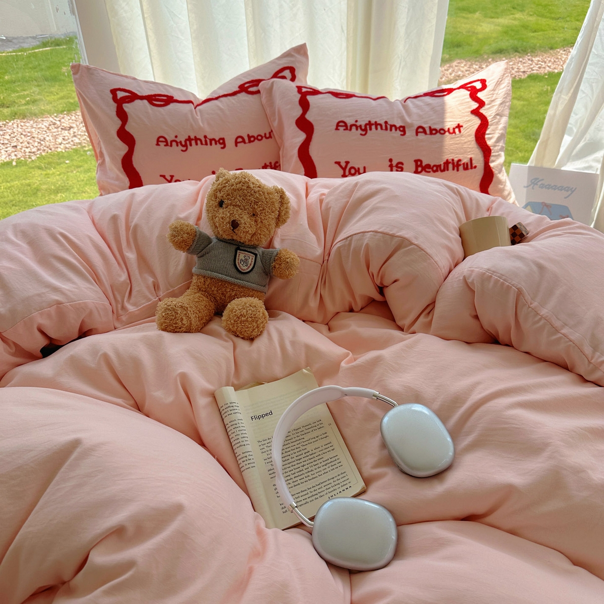 91家纺网 家纺一手货源 找家纺 （总）花伞家居 2025新款毛巾绣水洗棉小红书风四件套（提供买家秀）