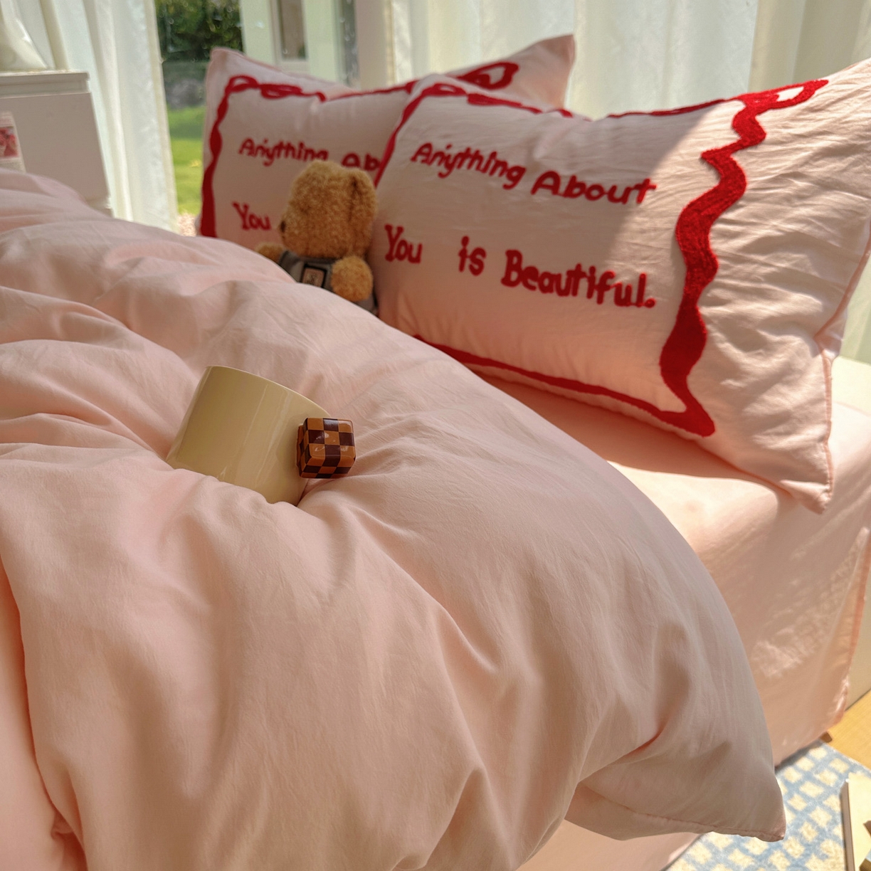 91家纺网 家纺一手货源 找家纺 （总）花伞家居 2025新款毛巾绣水洗棉小红书风四件套（提供买家秀）