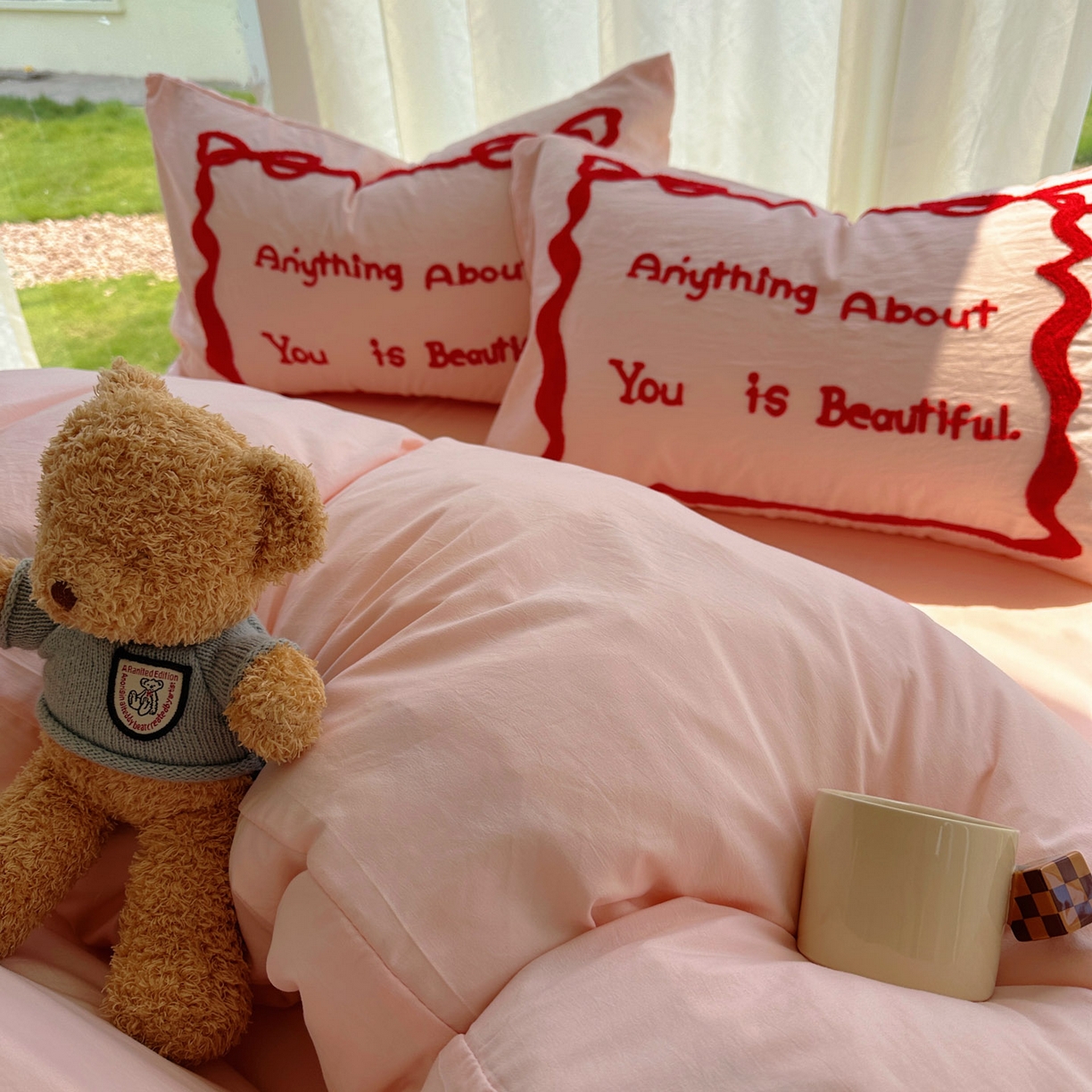 91家纺网 家纺一手货源 找家纺 （总）花伞家居 2025新款毛巾绣水洗棉小红书风四件套（提供买家秀）