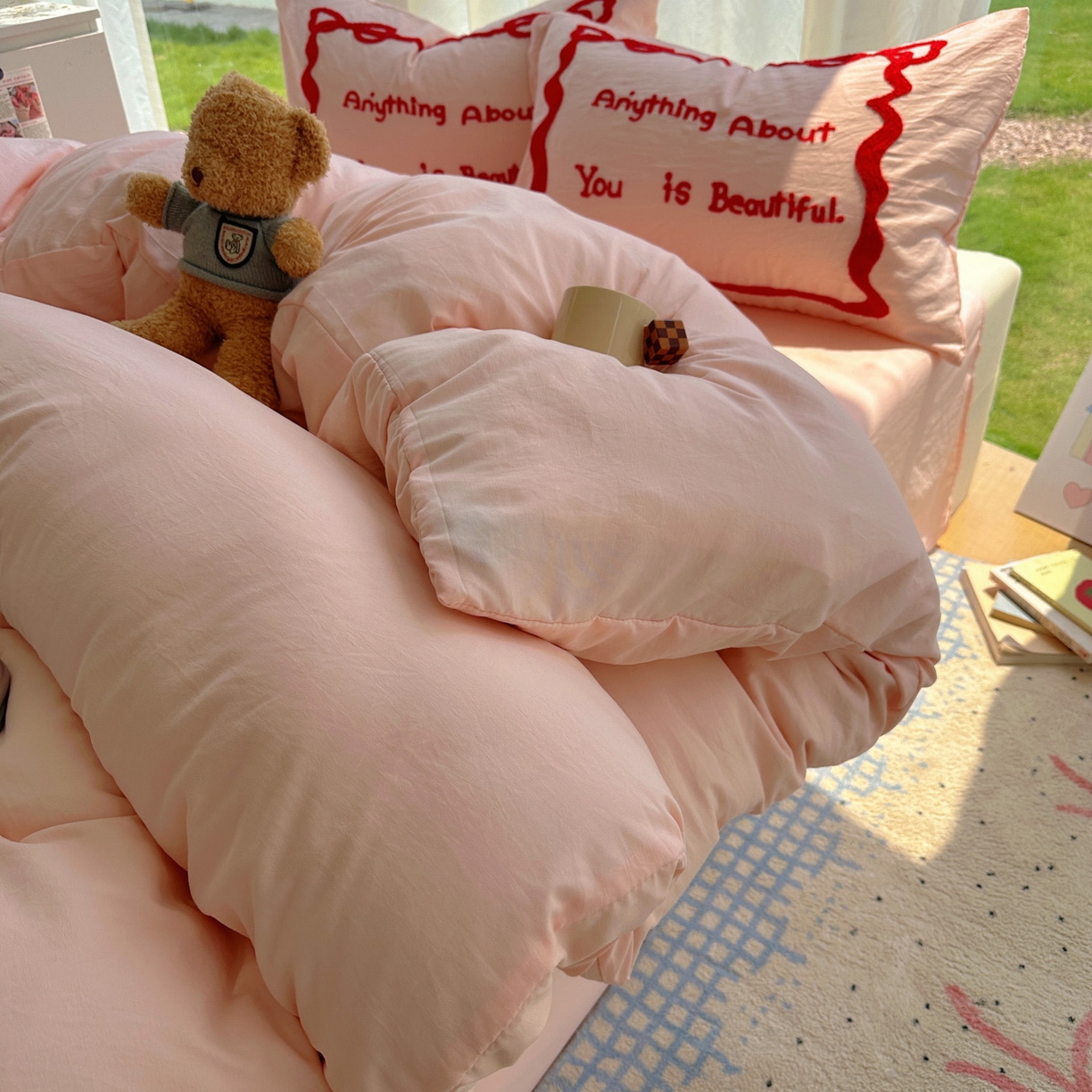 91家纺网 家纺一手货源 找家纺 花伞家居 2025新款毛巾绣水洗棉小红书风四件套（提供买家秀） 公主玉