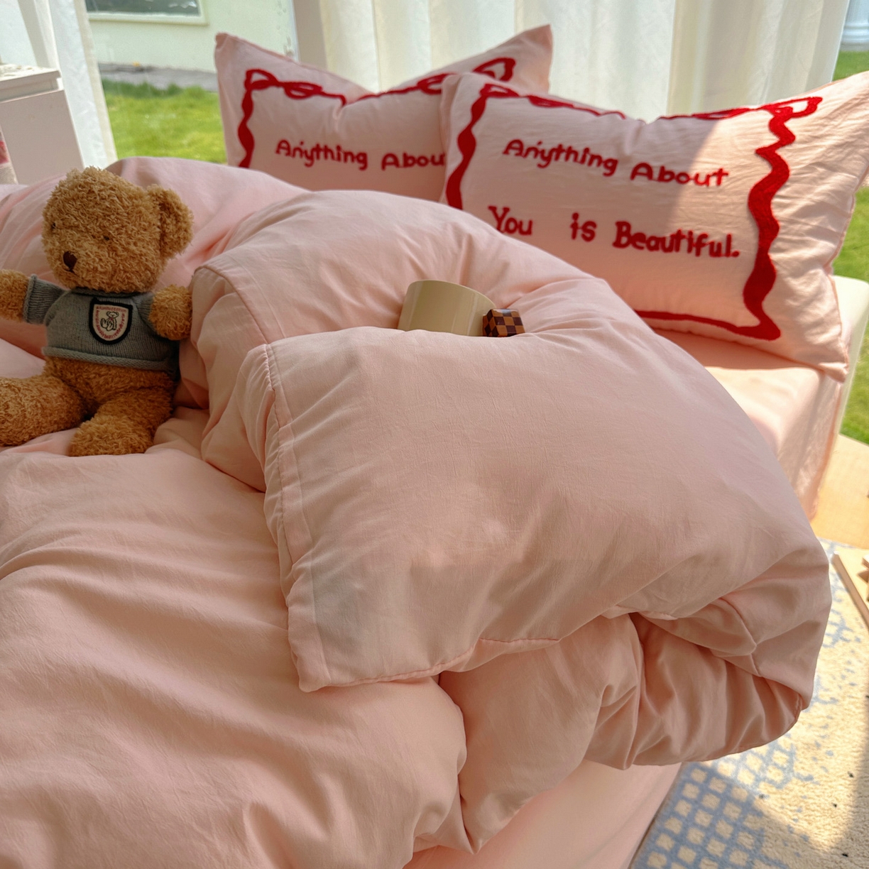 91家纺网 家纺一手货源 找家纺 花伞家居 2025新款毛巾绣水洗棉小红书风四件套（提供买家秀） 公主玉