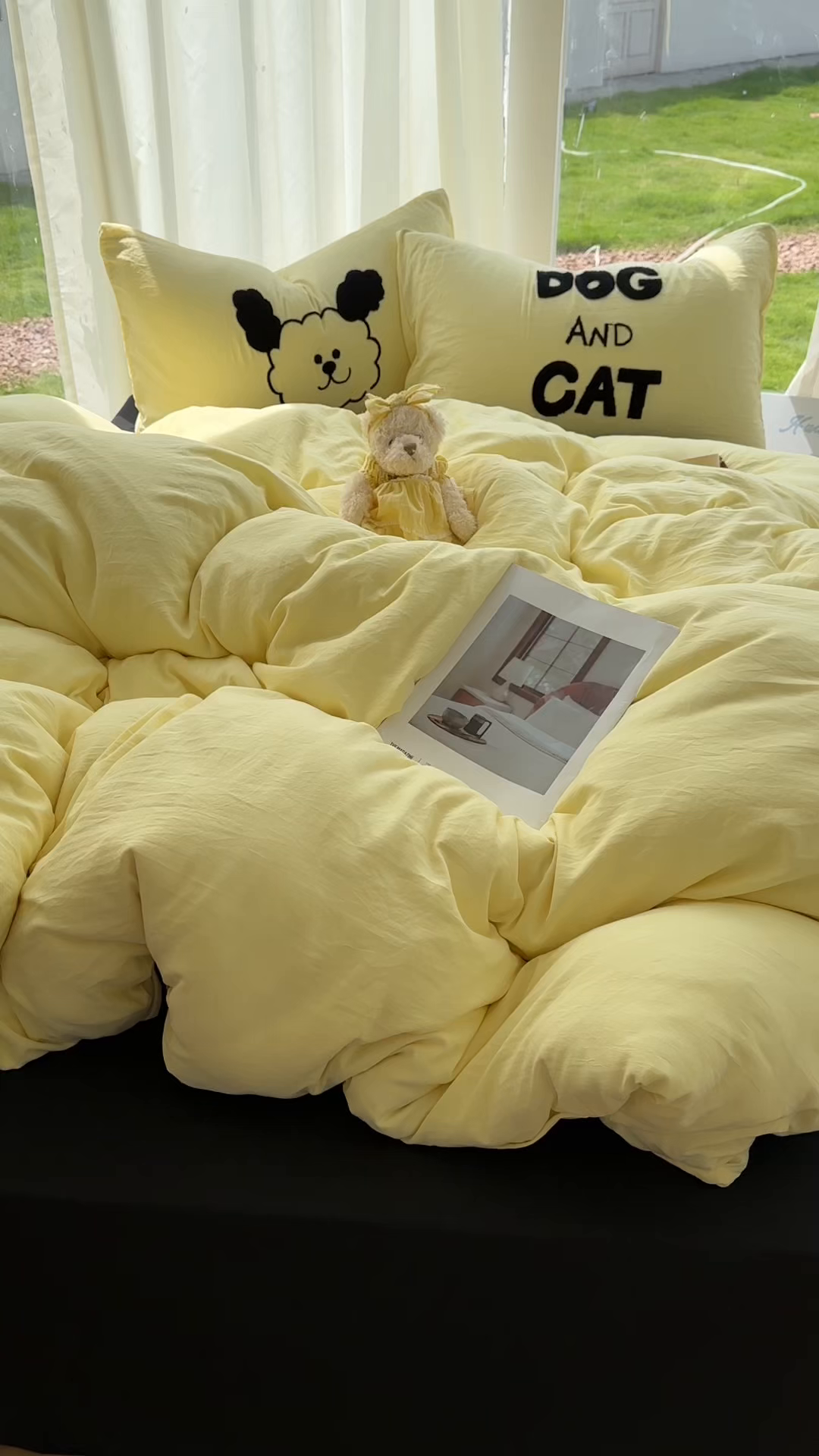 91家纺网 家纺一手货源 找家纺 花伞家居 2025新款毛巾绣水洗棉小红书风四件套（提供买家秀） 猫猫狗狗奶黄