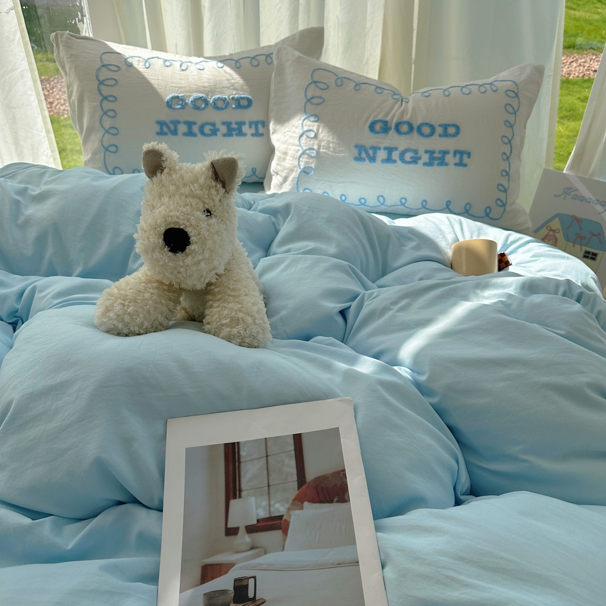 花伞家居 2025新款毛巾绣水洗棉小红书风四件套（提供买家秀） 晚安蓝