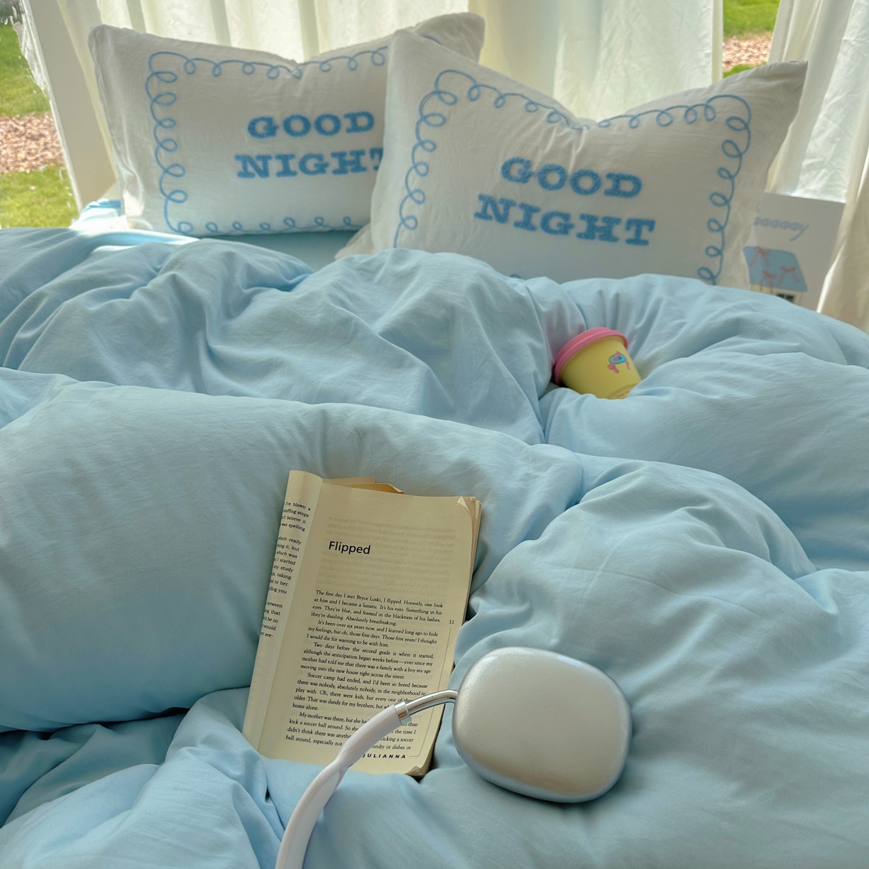 91家纺网 家纺一手货源 找家纺 花伞家居 2025新款毛巾绣水洗棉小红书风四件套（提供买家秀） 晚安蓝