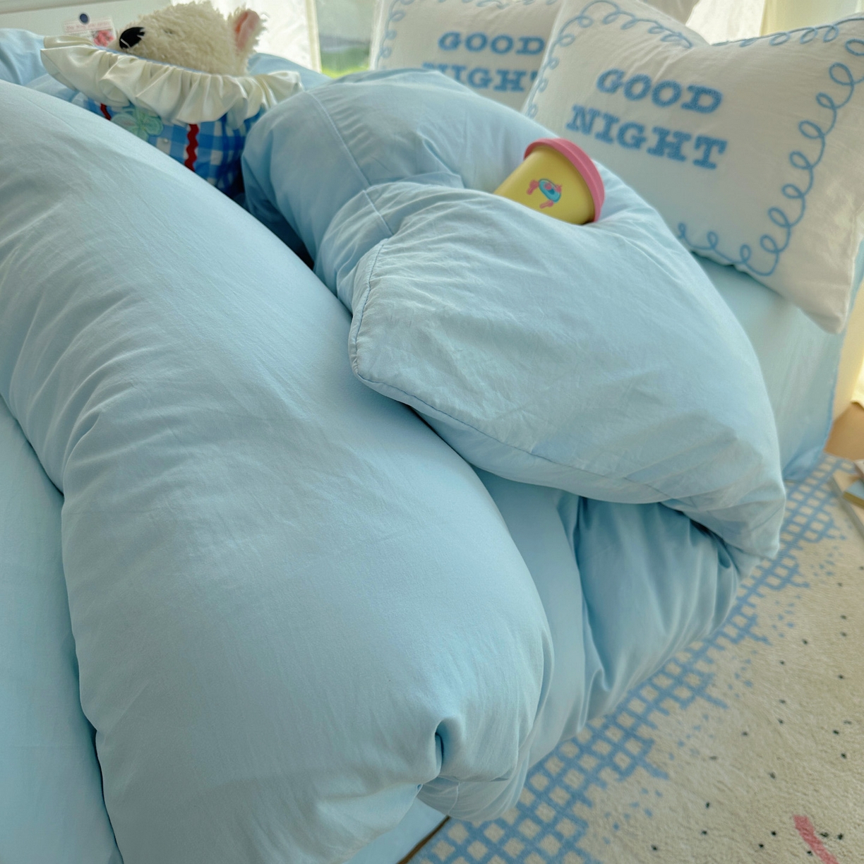 91家纺网 家纺一手货源 找家纺 花伞家居 2025新款毛巾绣水洗棉小红书风四件套（提供买家秀） 晚安蓝