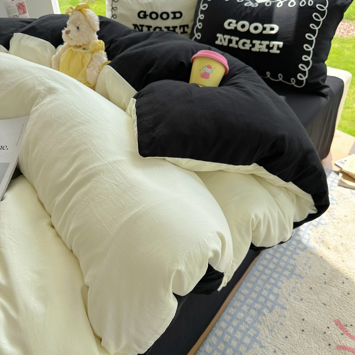 91家纺网 家纺一手货源 找家纺 花伞家居 2025新款毛巾绣水洗棉小红书风四件套（提供买家秀） 晚安米黄