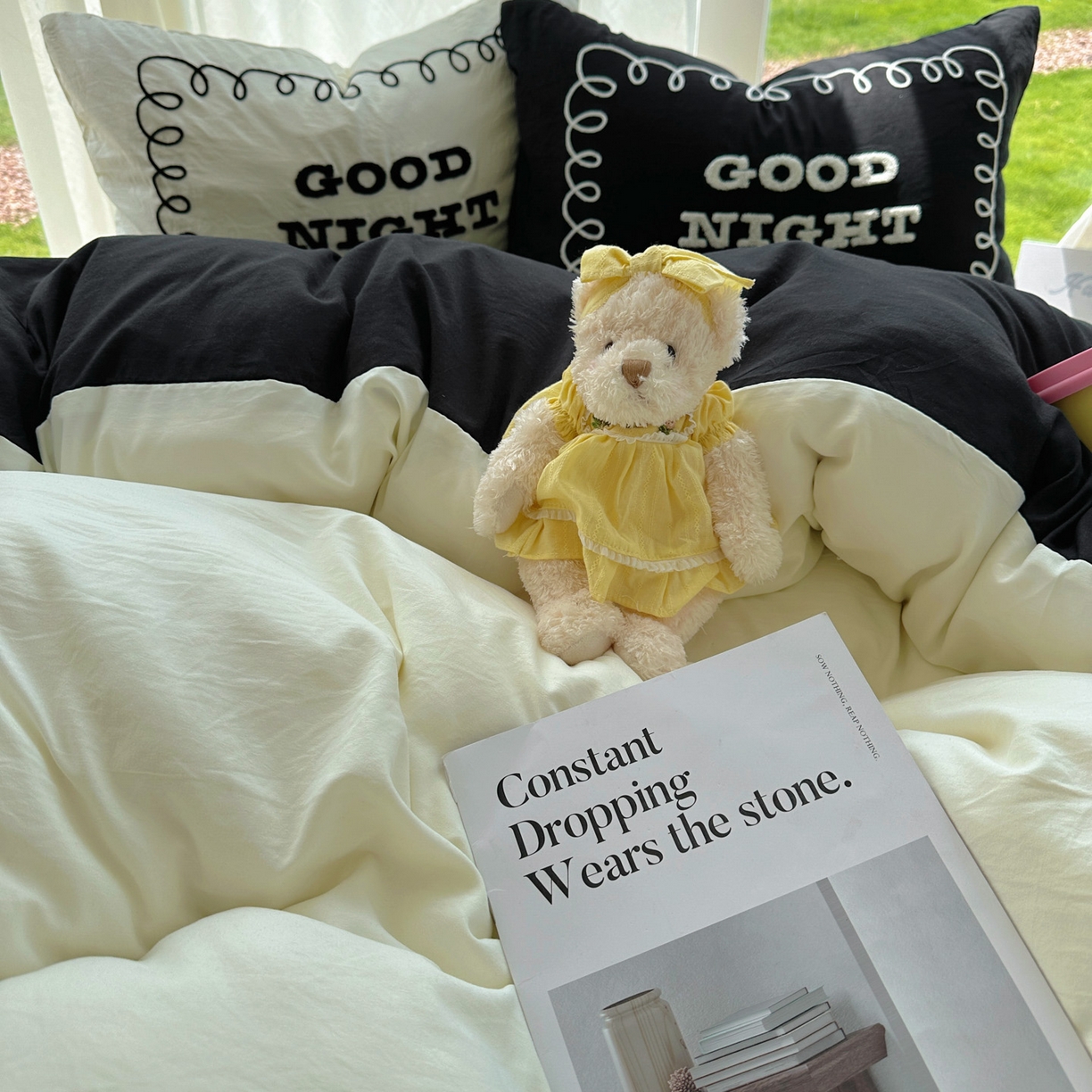 91家纺网 家纺一手货源 找家纺 花伞家居 2025新款毛巾绣水洗棉小红书风四件套（提供买家秀） 晚安米黄