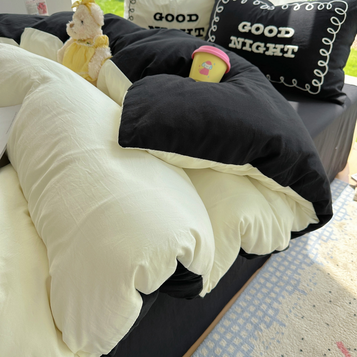 91家纺网 家纺一手货源 找家纺 花伞家居 2025新款毛巾绣水洗棉小红书风四件套（提供买家秀） 晚安米黄