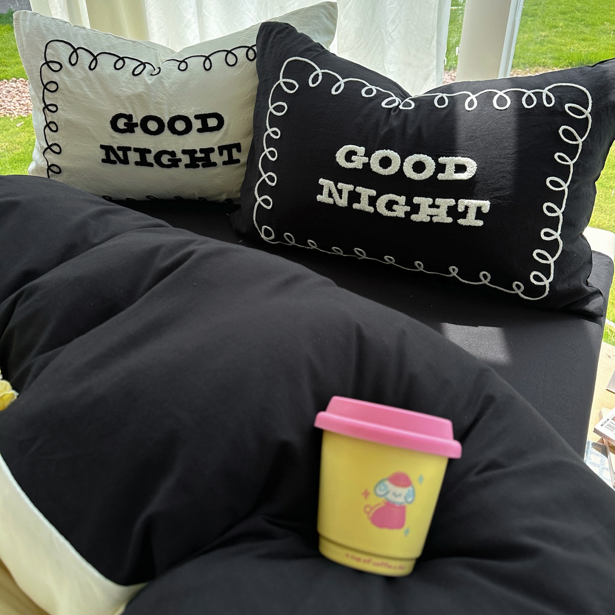 91家纺网 家纺一手货源 找家纺 花伞家居 2025新款毛巾绣水洗棉小红书风四件套（提供买家秀） 晚安米黄