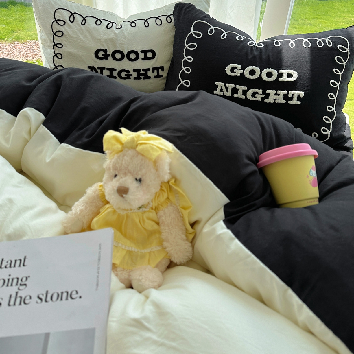 91家纺网 家纺一手货源 找家纺 花伞家居 2025新款毛巾绣水洗棉小红书风四件套（提供买家秀） 晚安米黄