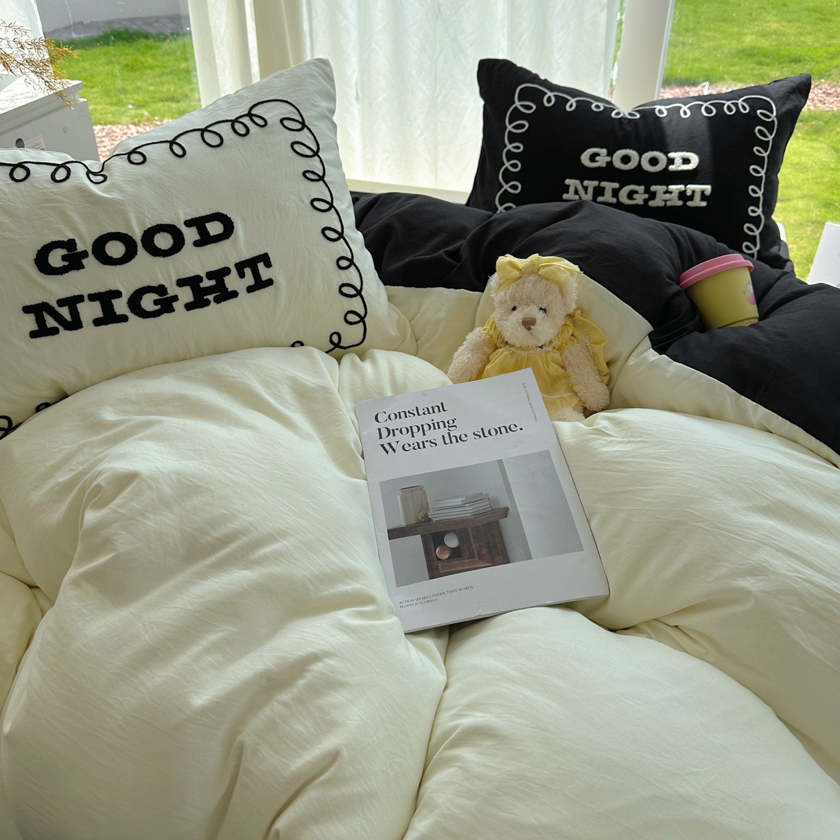 91家纺网 家纺一手货源 找家纺 花伞家居 2025新款毛巾绣水洗棉小红书风四件套（提供买家秀） 晚安米黄