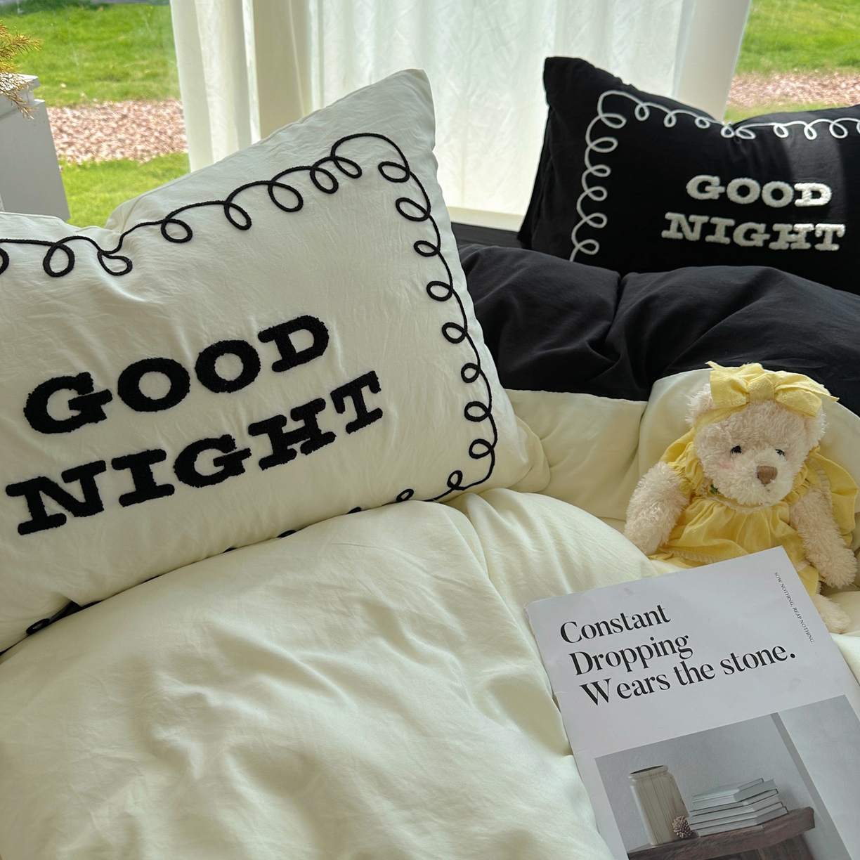 91家纺网 家纺一手货源 找家纺 花伞家居 2025新款毛巾绣水洗棉小红书风四件套（提供买家秀） 晚安米黄