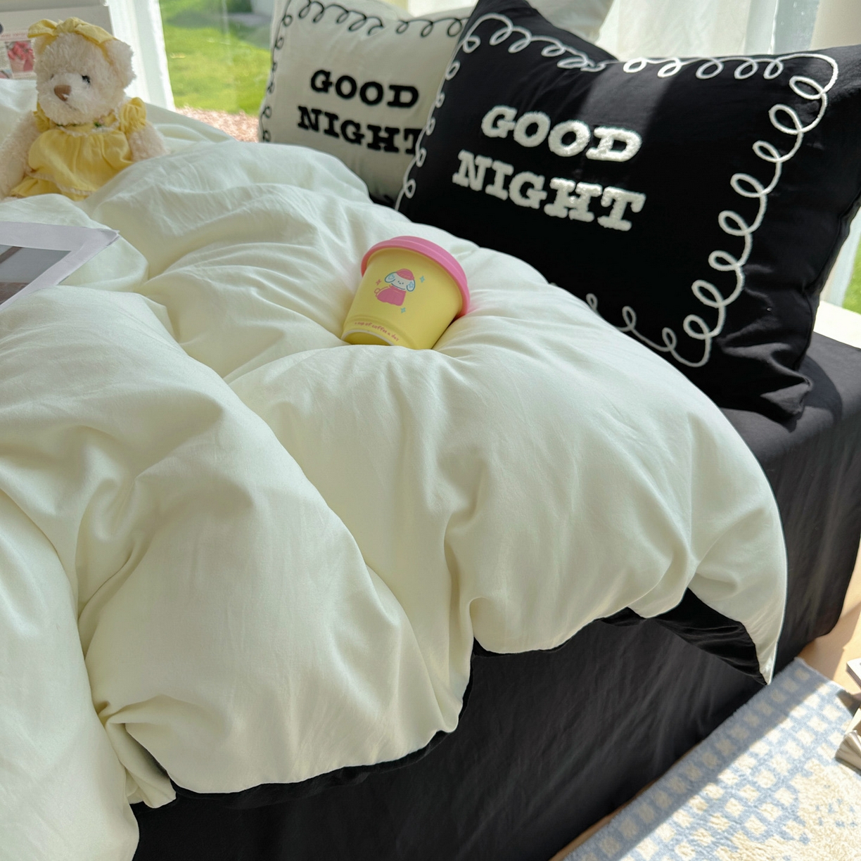 91家纺网 家纺一手货源 找家纺 花伞家居 2025新款毛巾绣水洗棉小红书风四件套（提供买家秀） 晚安米黄