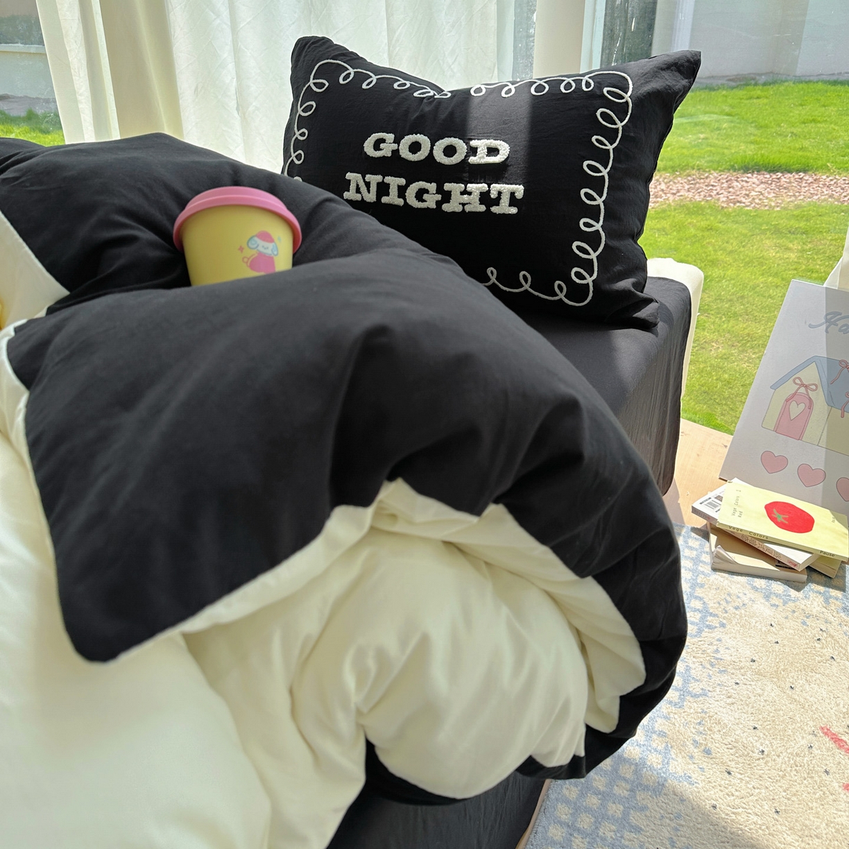 91家纺网 家纺一手货源 找家纺 花伞家居 2025新款毛巾绣水洗棉小红书风四件套（提供买家秀） 晚安米黄