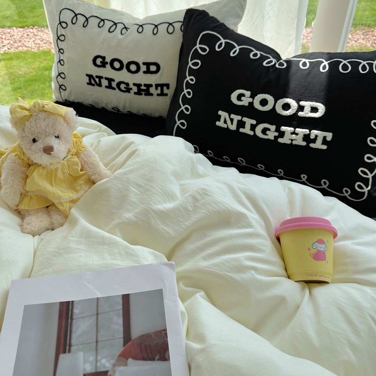 91家纺网 家纺一手货源 找家纺 花伞家居 2025新款毛巾绣水洗棉小红书风四件套（提供买家秀） 晚安米黄