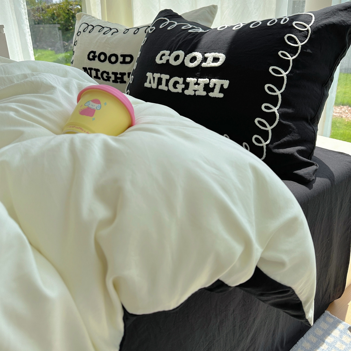 91家纺网 家纺一手货源 找家纺 花伞家居 2025新款毛巾绣水洗棉小红书风四件套（提供买家秀） 晚安米黄