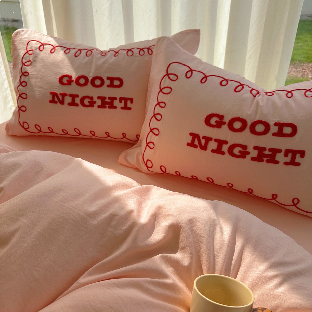 91家纺网 家纺一手货源 找家纺 花伞家居 2025新款毛巾绣水洗棉小红书风四件套（提供买家秀） 晚安玉