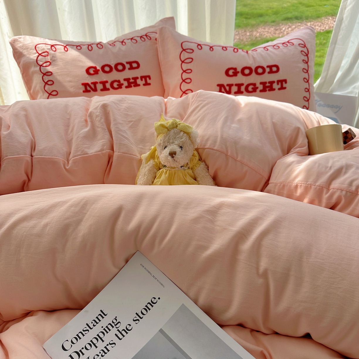 91家纺网 家纺一手货源 找家纺 花伞家居 2025新款毛巾绣水洗棉小红书风四件套（提供买家秀） 晚安玉