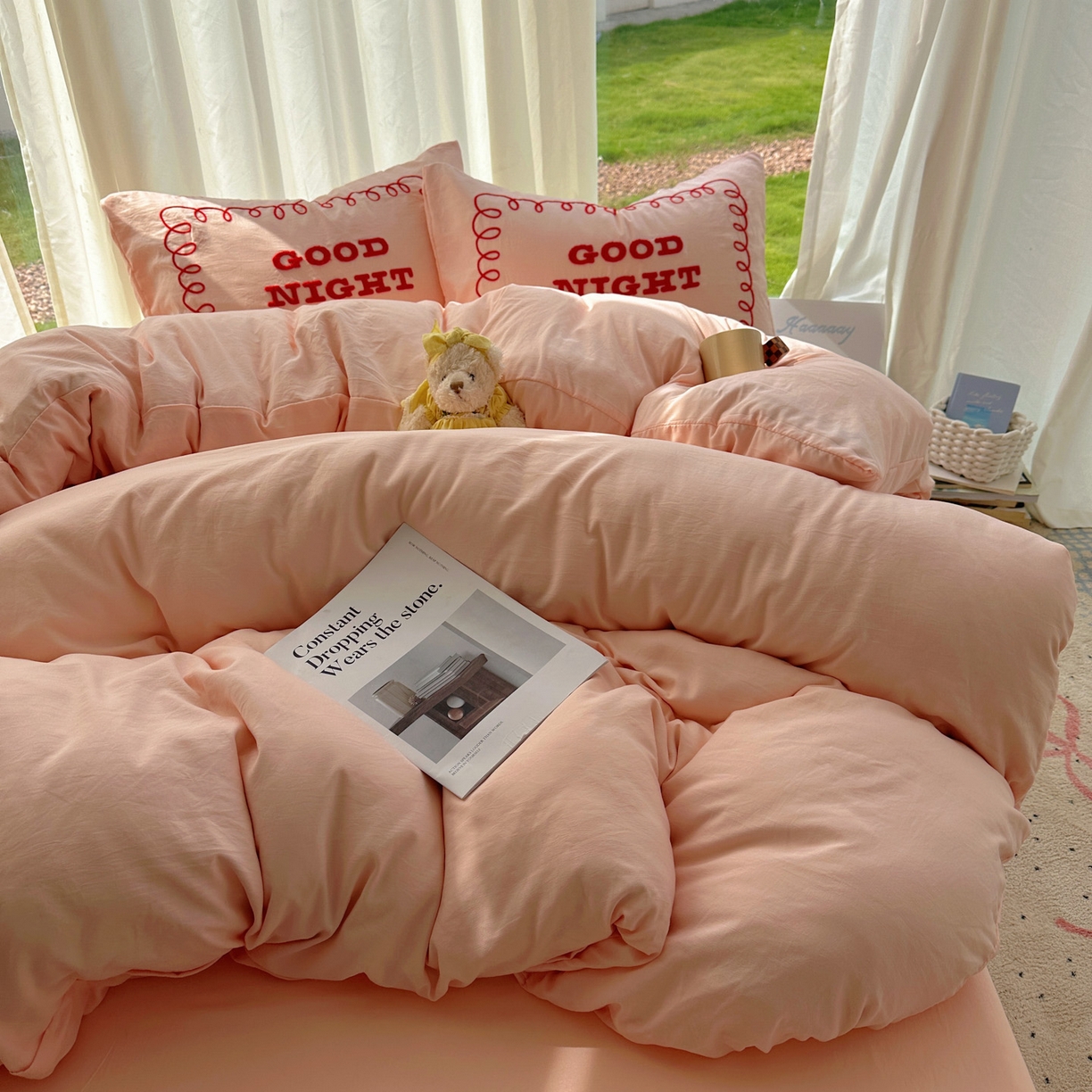 91家纺网 家纺一手货源 找家纺 花伞家居 2025新款毛巾绣水洗棉小红书风四件套（提供买家秀） 晚安玉