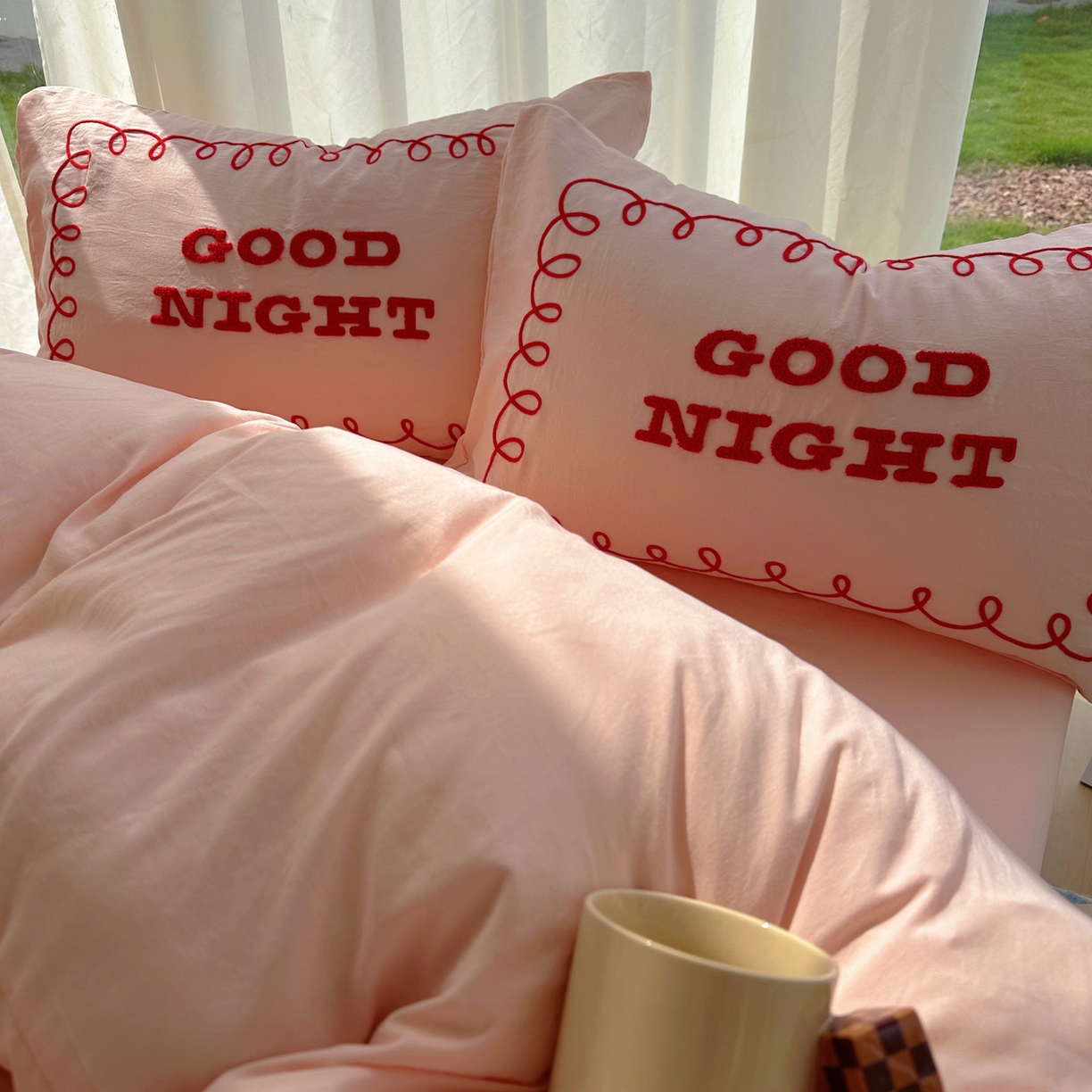 91家纺网 家纺一手货源 找家纺 花伞家居 2025新款毛巾绣水洗棉小红书风四件套（提供买家秀） 晚安玉