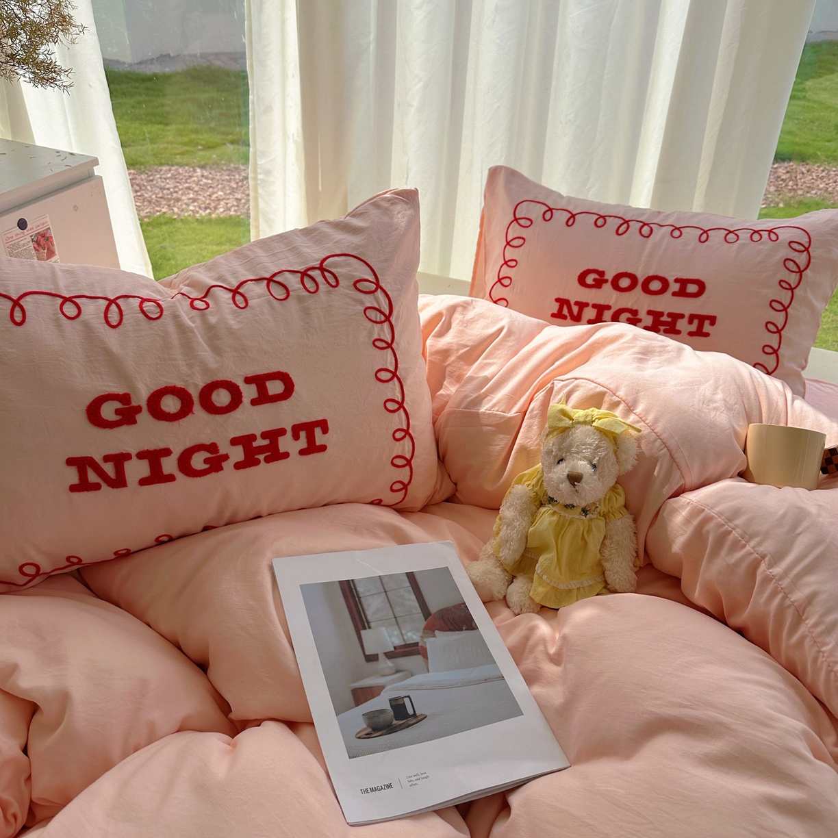 91家纺网 家纺一手货源 找家纺 花伞家居 2025新款毛巾绣水洗棉小红书风四件套（提供买家秀） 晚安玉