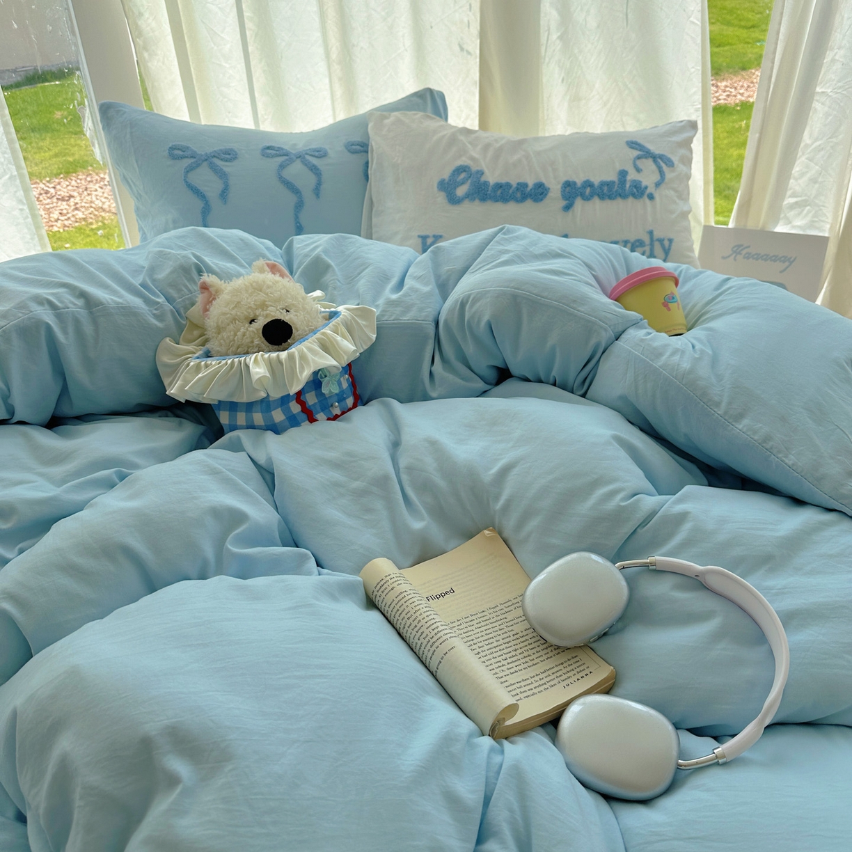 花伞家居 2025新款毛巾绣水洗棉小红书风四件套（提供买家秀） 勇敢蓝