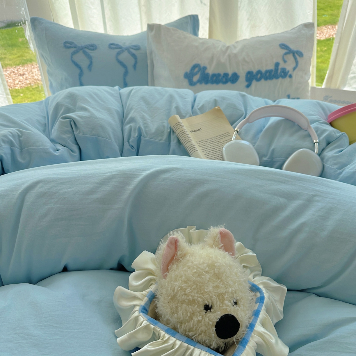 91家纺网 家纺一手货源 找家纺 花伞家居 2025新款毛巾绣水洗棉小红书风四件套（提供买家秀） 勇敢蓝