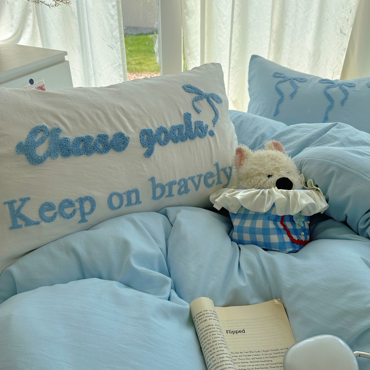 91家纺网 家纺一手货源 找家纺 花伞家居 2025新款毛巾绣水洗棉小红书风四件套（提供买家秀） 勇敢蓝