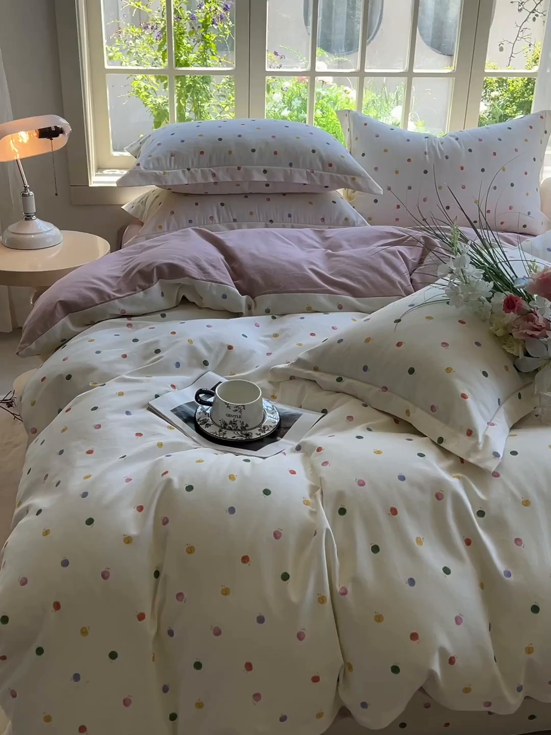 91家纺网 家纺一手货源 找家纺 董成龙家纺 2025新款全棉磨毛数码印花四件套 甜心乐园-米