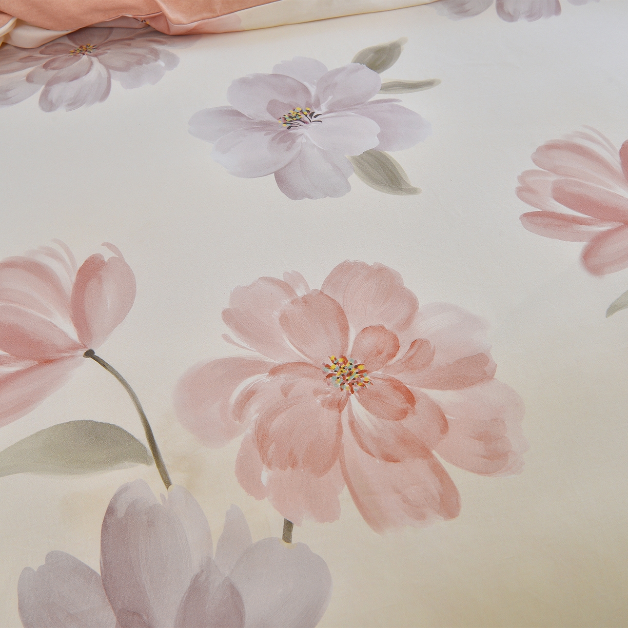 91家纺网 家纺一手货源 找家纺 董成龙家纺 2025新款全棉磨毛数码印花四件套 茶言妙语-桔