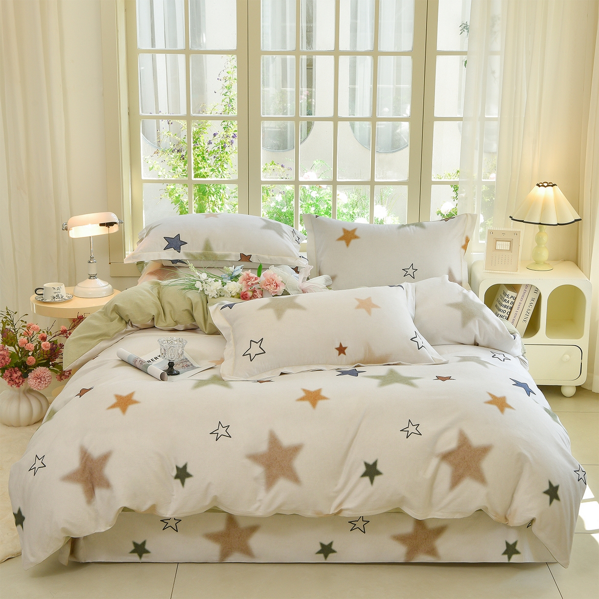 董成龙家纺 2025新款全棉磨毛数码印花四件套 星采-绿