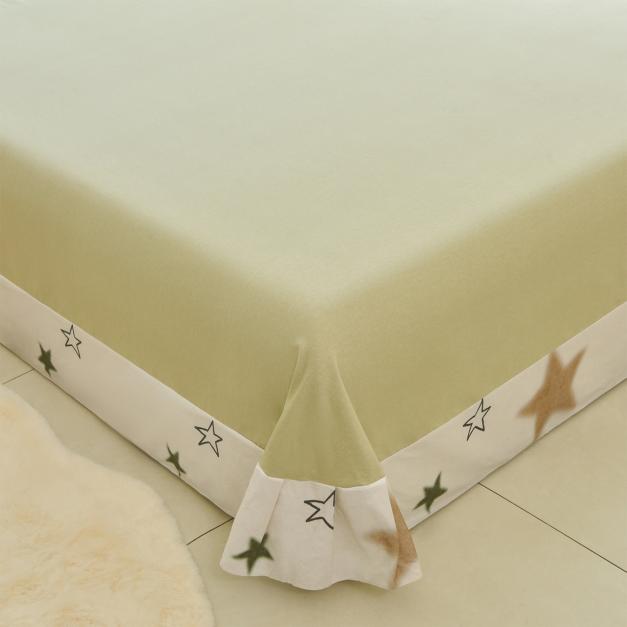 91家纺网 家纺一手货源 找家纺 董成龙家纺 2025新款全棉磨毛数码印花四件套 星采-绿