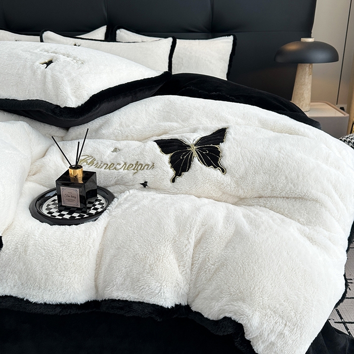 91家纺网 家纺一手货源 找家纺 （总）2025兔毛包边贴布绣花牛奶绒四件套蝶恋