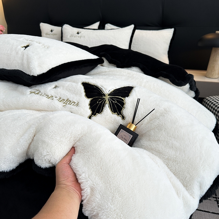 91家纺网 家纺一手货源 找家纺 （总）2025兔毛印花小清新风四件套加厚牛奶绒兔毛套件A版兔毛B版牛奶绒