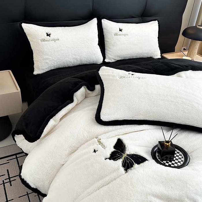 91家纺网 家纺一手货源 找家纺 （总）2025兔毛包边贴布绣花牛奶绒四件套蝶恋