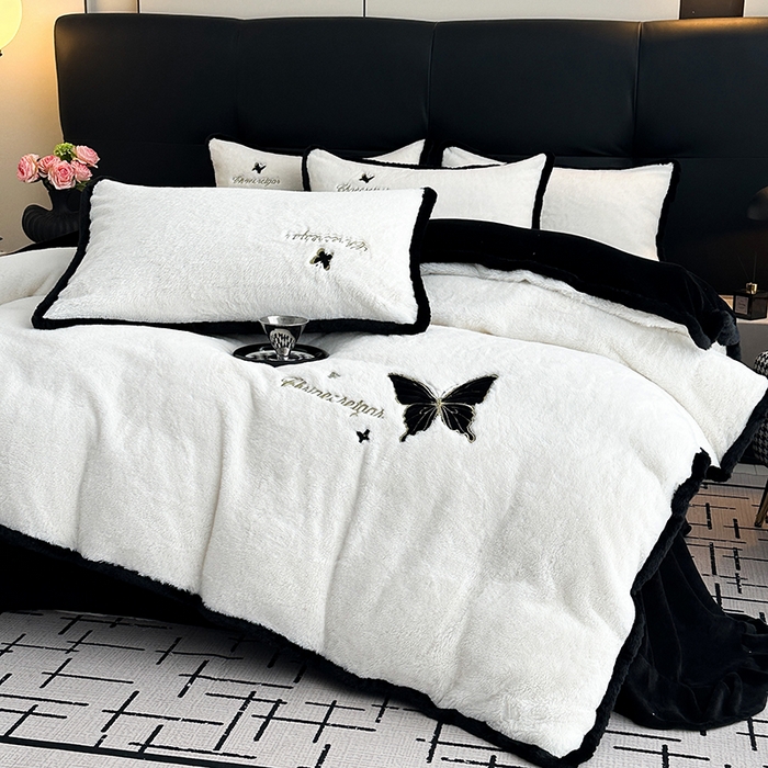 91家纺网 家纺一手货源 找家纺 （总）2025兔毛包边贴布绣花牛奶绒四件套蝶恋