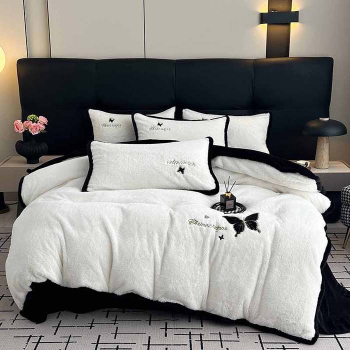 91家纺网 家纺一手货源 找家纺 （总）2025兔毛包边贴布绣花牛奶绒四件套蝶恋