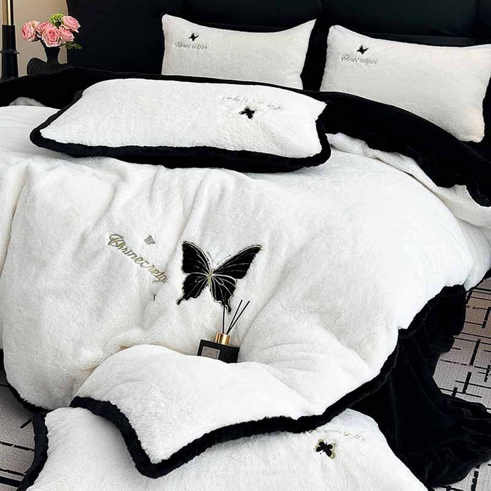 91家纺网 家纺一手货源 找家纺 （总）2025兔毛包边贴布绣花牛奶绒四件套蝶恋