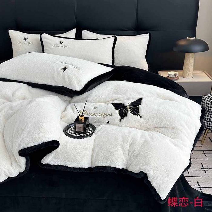 91家纺网 家纺一手货源 找家纺 （总）2025兔毛包边贴布绣花牛奶绒四件套蝶恋