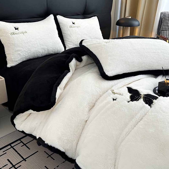 91家纺网 家纺一手货源 找家纺 （总）2025兔毛包边贴布绣花牛奶绒四件套蝶恋