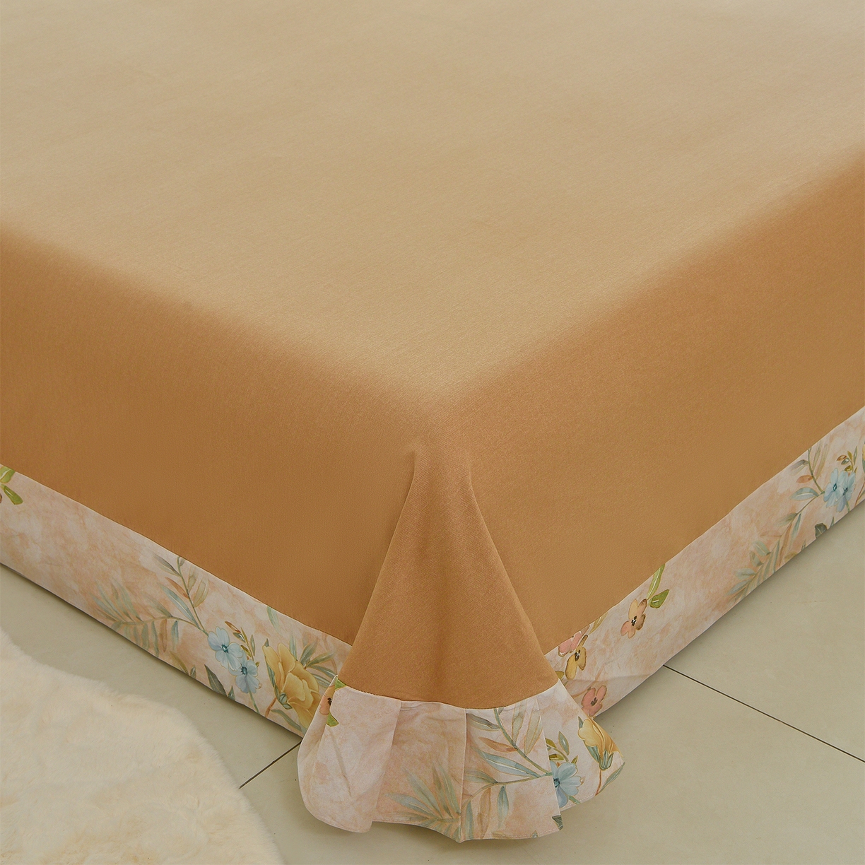 91家纺网 家纺一手货源 找家纺 董成龙家纺 2025新款全棉磨毛数码印花四件套 美伊-咖